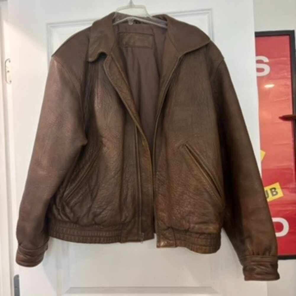 Men's Premium Brown Leather Bomber Jacket